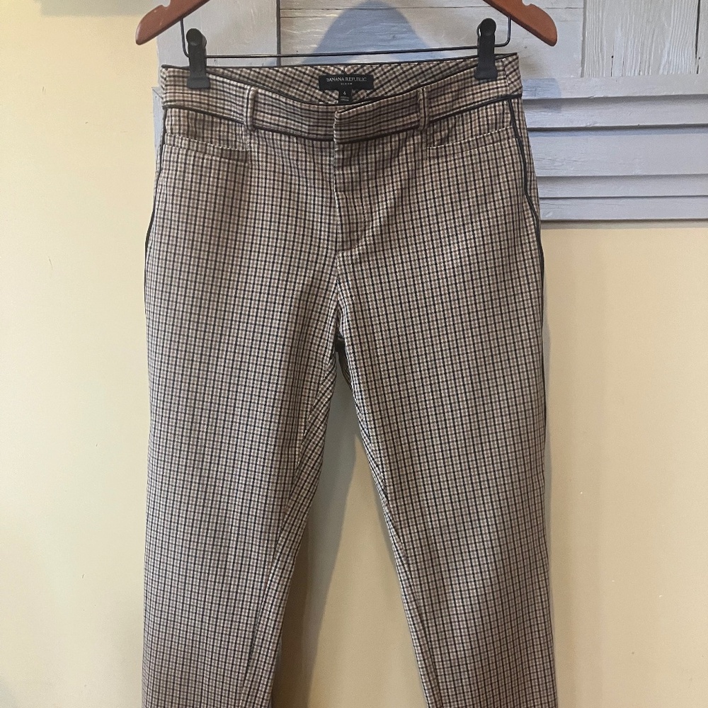 Banana Republic Sloan Pants – Brown Check w/ Side Piping, Size 6